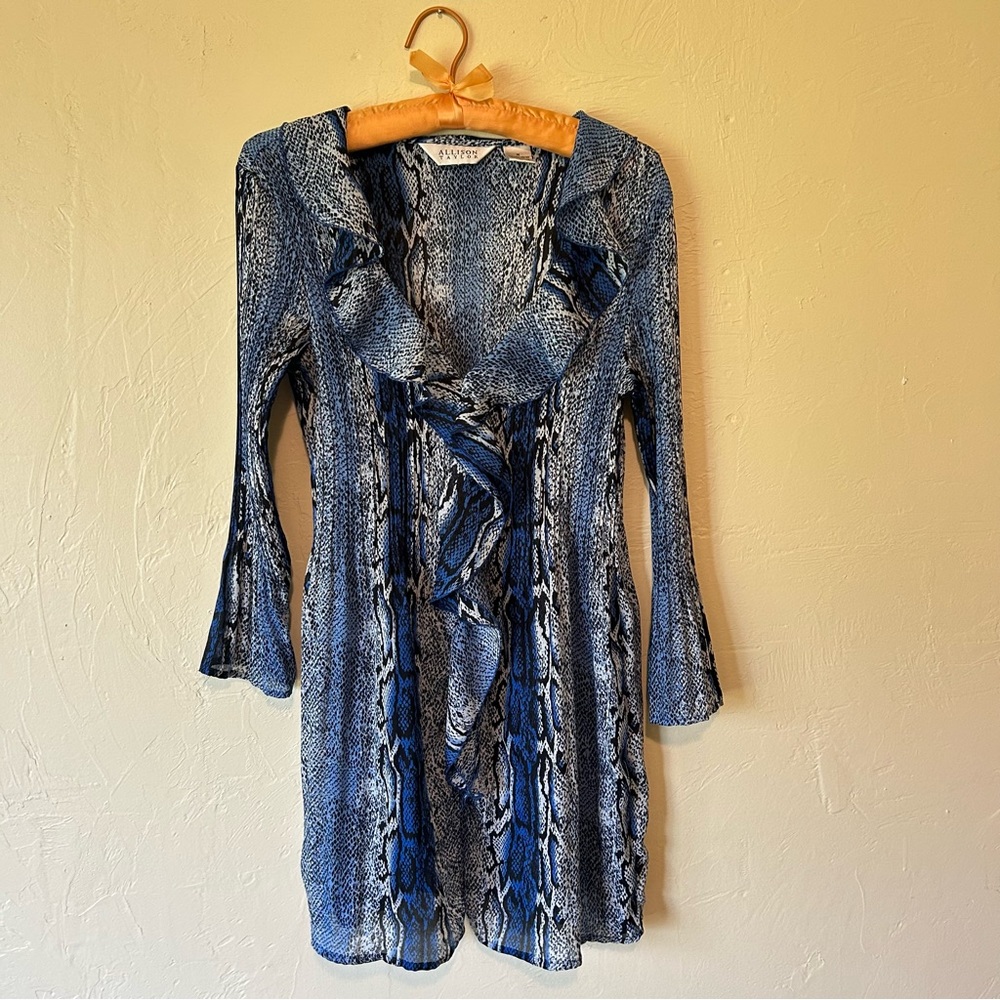 Blue snakeskin design fairycore ruffle dress from Allison Taylor.